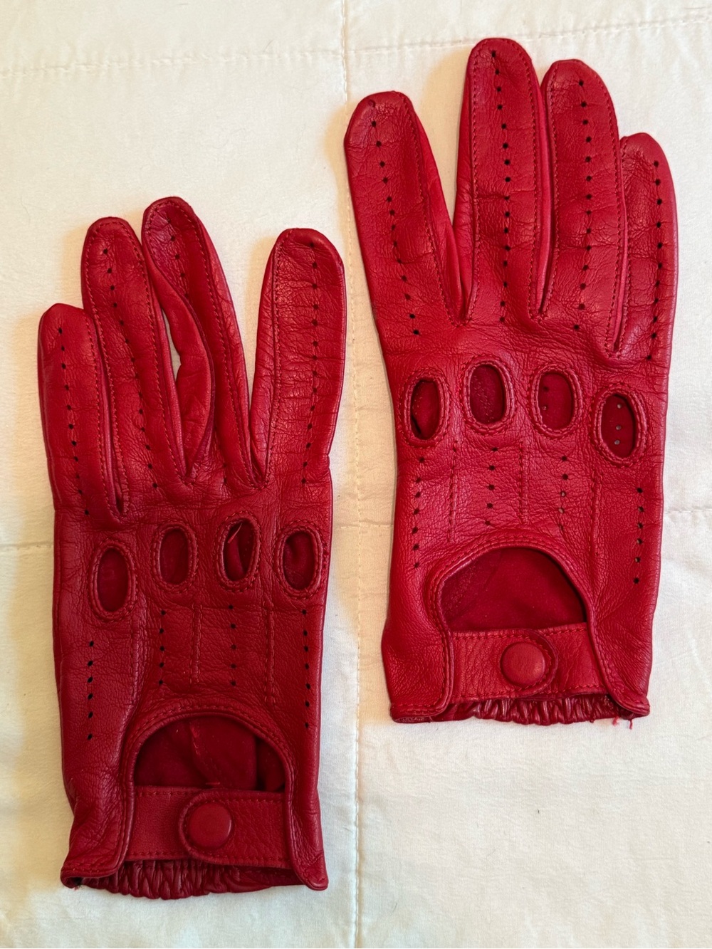 Classic Red Leather Driving Gloves for Women